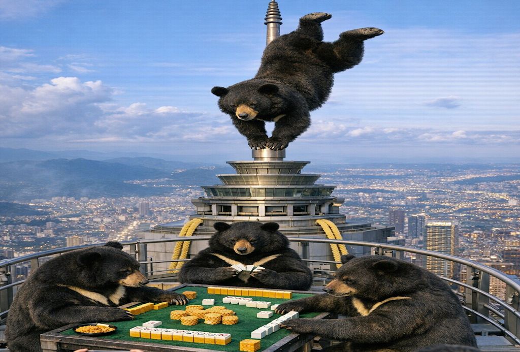 台灣黑熊,台灣熊愛打麻將,台灣黑熊打麻將,熊掌摸牌,國寶熊界雀聖,國寶打牌,熊界傳奇,黑熊抱101避雷針,黑熊台北101,黑熊赤手獨攀台北101,黑熊圍繞阻尼器,熊群101聚會